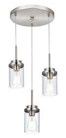 3-Light Farmhouse Brushed Nickel Pendant Lights Kitchen Island