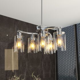 6-Light Brushed Nickel Chandeliers for Dining Room Light Fixtures Over Table