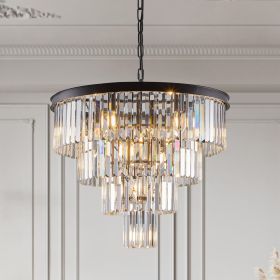 (Same as W1340P188542/L5007-600-B) 24" Contemporary Crystal Modern Chandeliers Crystal Ceiling Chandelier 4 Tier Black Chandelier Lighting for Di