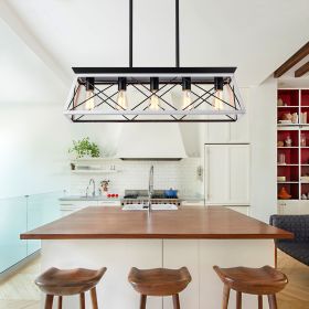 (Same as W134065438/L1001) 32" Black White Industrial 5-Light Pendant Chandelier, Modern Metal Cage Design, Adjustable Hanging Light for Dining R
