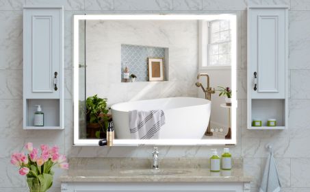 32x40 inch LED Bathroom Vanity Mirror Wall Mounted Adjustable White/Warm/Natural Lights Anti-Fog Touch Switch with Memory Modern Smart Large Bath
