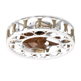 Cage Ceiling Fan With Light Remote Control, Semi-recessed Modern Ceiling Fan, 6 Speed Reversible Blades, 4 LED Bulbs Included Unavailable Platfor (Option: white)