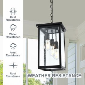 Black Outdoor Pendant Light Fixture, Exterior Chandelier Hanging Lantern for Front Porch (Color: Black)