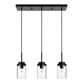 Kitchen Pendant Lighting Over Island 3 Lights Linear Chandelier Matte Black/ Brushed Nickel Finish Dining Room Light Fixtures Ceiling Hanging Lam (Color: Matte Black)